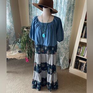upcycled western denim flannel relaxed fit maxi dress